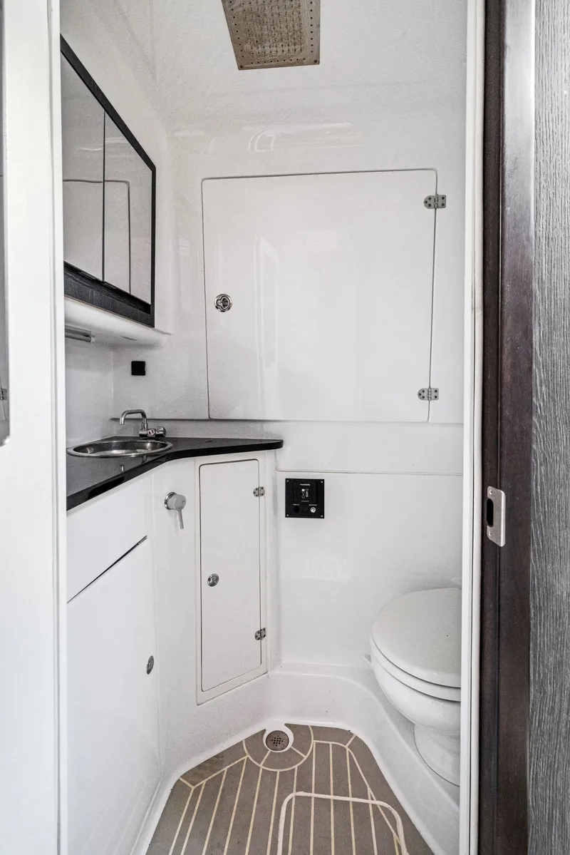 Slide: The Image of Luxurious bathroom in 2022 Cigarette 42 Auroris boat, featuring sleek design and modern amenities. - 43