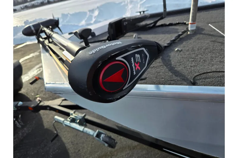 Slide: The Image of 2016 Lowe Skorpion boat with MotorGuide X3 trolling motor on a trailer. - 8