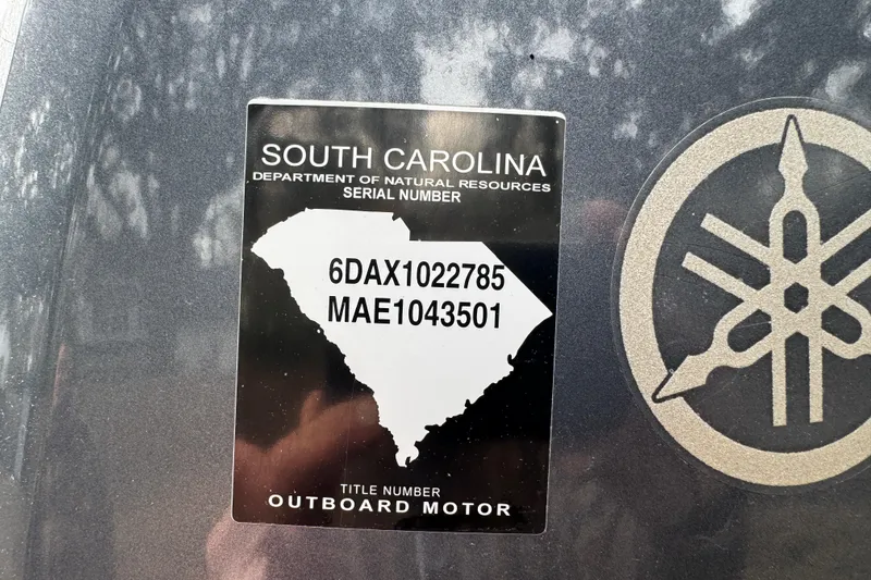 Slide: The Image of Sticker on 2016 North River 21' Seahawk, South Carolina serial numbers, Yamaha logo visible. - 11