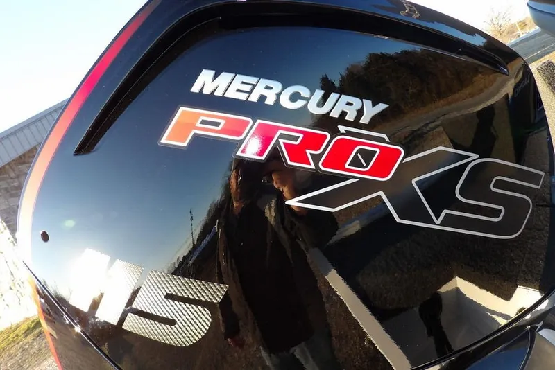 Slide: The Image of Close-up of Mercury Pro XS engine on 2026 Lund 1875 Renegade boat. - 36