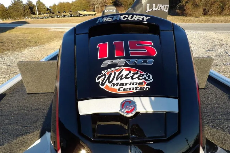 Slide: The Image of 2026 Lund 1875 Renegade boat with Mercury 115 Pro engine, White's Marine Center logo. - 40