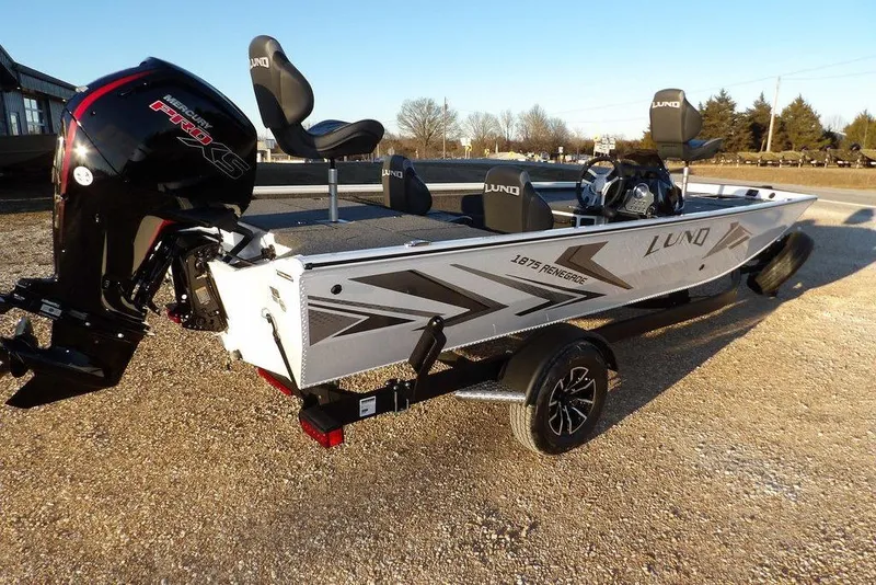 Slide: The Image of 2026 Lund 1875 Renegade boat with Mercury Pro XS engine on a trailer. - 8