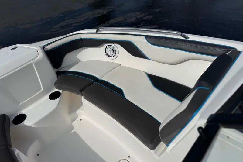 Slide: The Image of 2020 Yamaha AR210 boat interior with sleek seating and modern design. - 16