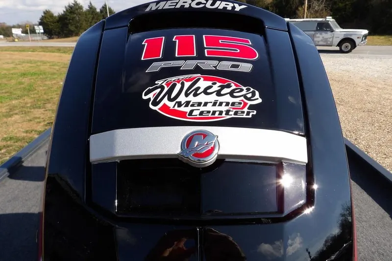 Slide: The Image of 2026 Crestliner XFC 189 with Mercury 115 Pro engine, featuring White's Marine Center logo. - 44