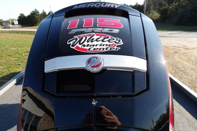 Slide: The Image of 2026 Crestliner XFC 189 with Mercury 115 Pro outboard engine, featuring White's Marine Center logo. - 43