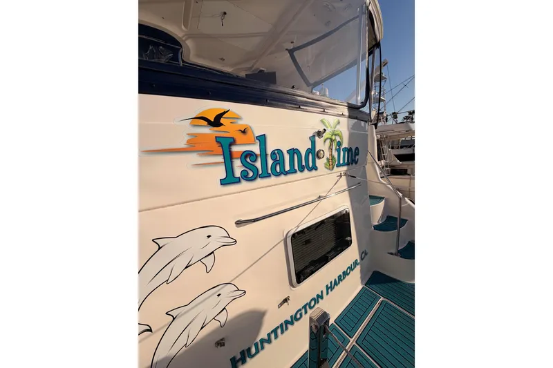 Slide: The Image of 1998 Sea Ray 420 Aft Cabin yacht with "Island Time" logo, Huntington Harbour, CA. - 11