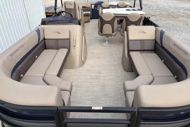Slide: The Image of 2025 Bennington 23 SXPD pontoon boat with spacious seating and modern design. - 8