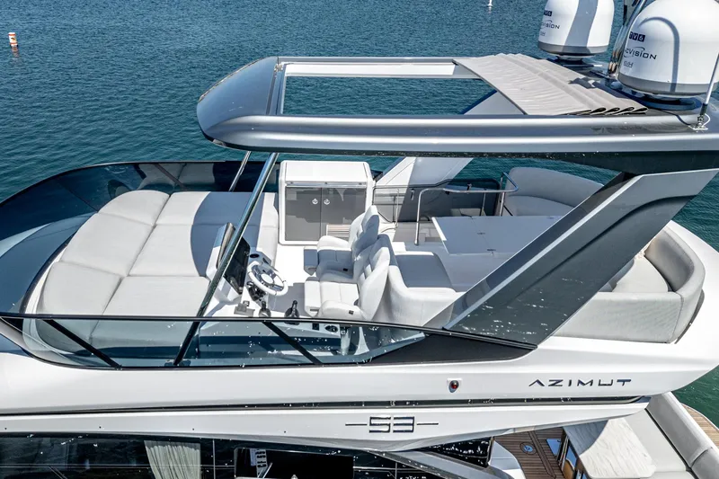 Slide: The Image of 2024 Azimut Fly 53 yacht with spacious flybridge and modern design on the water. - 12