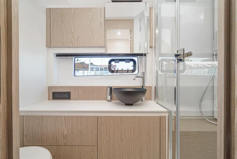 Slide: The Image of Modern bathroom interior of 2024 Azimut Fly 53 yacht with sleek design. - 48
