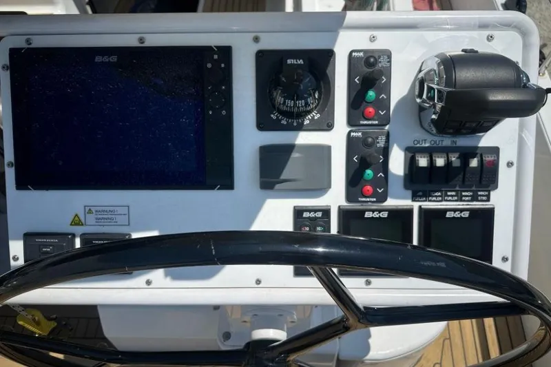 Slide: The Image of Control panel of a 2019 Moody 54 DS yacht with navigation instruments. - 21
