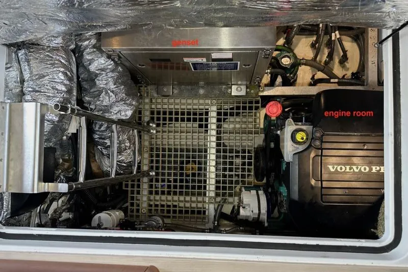 Slide: The Image of Engine room of 2019 Moody 54 DS yacht with Volvo Penta engine and genset. - 50