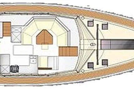 Slide: The Image of 2019 Moody 54 DS yacht floor plan, showcasing spacious interior layout and deck design. - 53