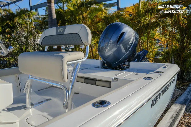 Slide: The Image of 2026 Key West 188 Bay Reef boat with Yamaha motor, outdoor setting. - 12