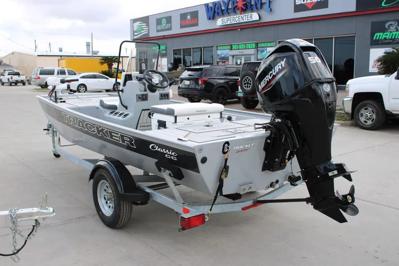 Slide: The Image of 2026 Tracker Bass Tracker Classic CC boat with Mercury engine on trailer. - 8