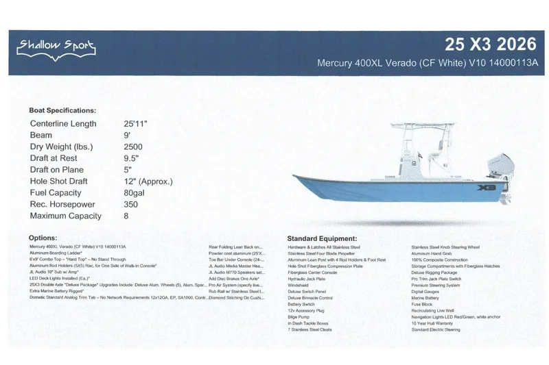 The Image of Shallow Sport 25 X3 2026 boat specifications and features overview. - 0