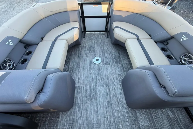 Slide: The Image of Luxurious interior of 2026 Viaggio x22u boat with plush seating and modern design. - 25