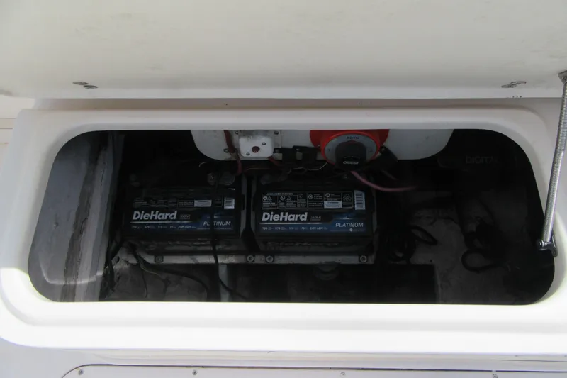 Slide: The Image of Battery compartment of 1996 Grady-White Voyager 248 with DieHard Platinum batteries. - 39