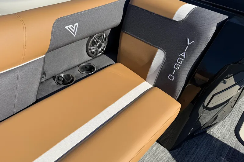 Slide: The Image of Luxurious Viaggio X22Q 2026 boat seating with premium speakers and cup holders. - 19