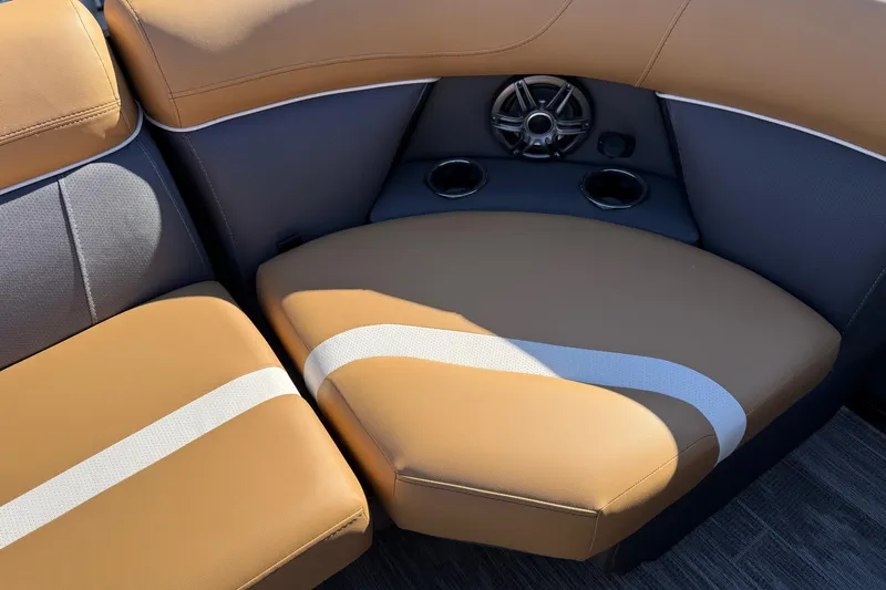 Slide: The Image of Luxurious seating in 2026 Viaggio X22Q boat with cup holders and speaker system. - 23