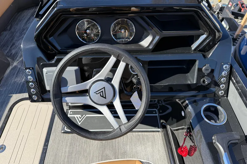Slide: The Image of Steering console of 2026 Viaggio X22Q boat with modern dashboard design. - 7
