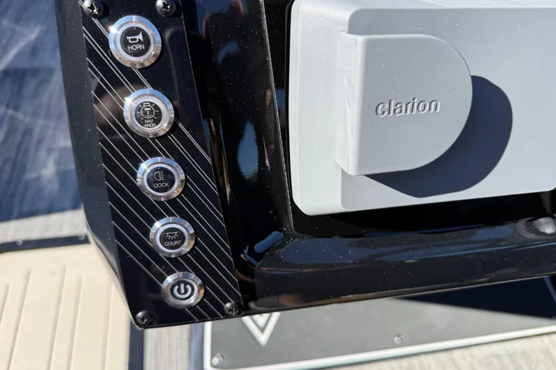 Slide: The Image of Control panel of 2026 Viaggio X22Q boat with Clarion audio system. - 8