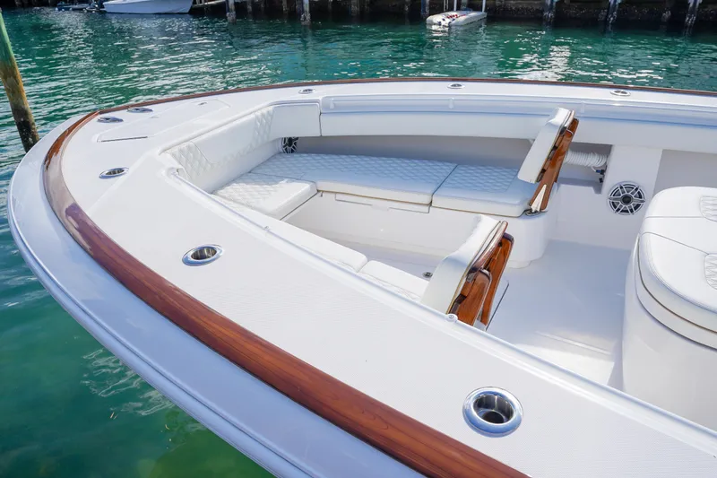 Slide: The Image of 2024 Invincible 43 Open Fisherman boat with luxurious seating and sleek design. - 40