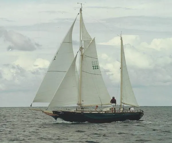 Slide: The Image of Van Dam 32 Cold Molded Custom Gaff-Rigged Ketch 1984 - 1