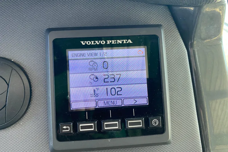 Slide: The Image of Volvo Penta engine display on 2017 Monterey 355 Sport Yacht dashboard. - 20
