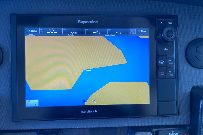 Slide: The Image of Raymarine navigation display on 2017 Monterey 355 Sport Yacht, showing map interface. - 24