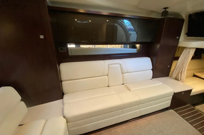 Slide: The Image of Luxurious interior of 2017 Monterey 355 Sport Yacht with white leather seating. - 33