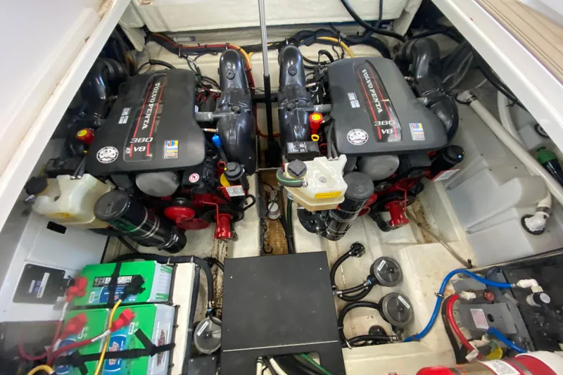 Slide: The Image of Engine compartment of a 2017 Monterey 355 Sport Yacht with dual Volvo Penta V8 engines. - 45