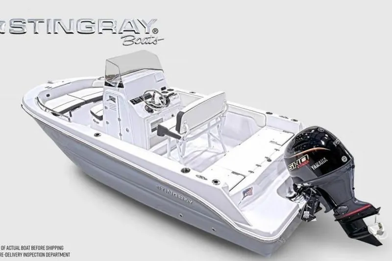 Slide: The Image of 2026 Stingray 173 CC boat with Yamaha outboard motor, sleek design, and spacious seating. - 4