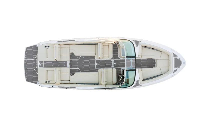 Slide: The Image of Manufacturer Provided Image: 2026 Regal LS6 Surf boat, top view, showcasing spacious seating and modern design. - 36