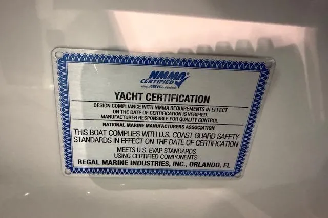 Slide: The Image of Yacht certification label for 2026 Regal LS6 Surf, meeting U.S. Coast Guard safety standards. - 8