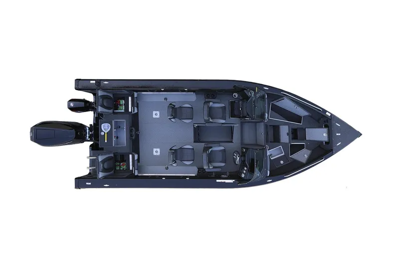 Slide: The Image of Manufacturer Provided Image: Top view of 2025 Lund 2275 Baron boat layout, featuring seating and storage areas. - 26