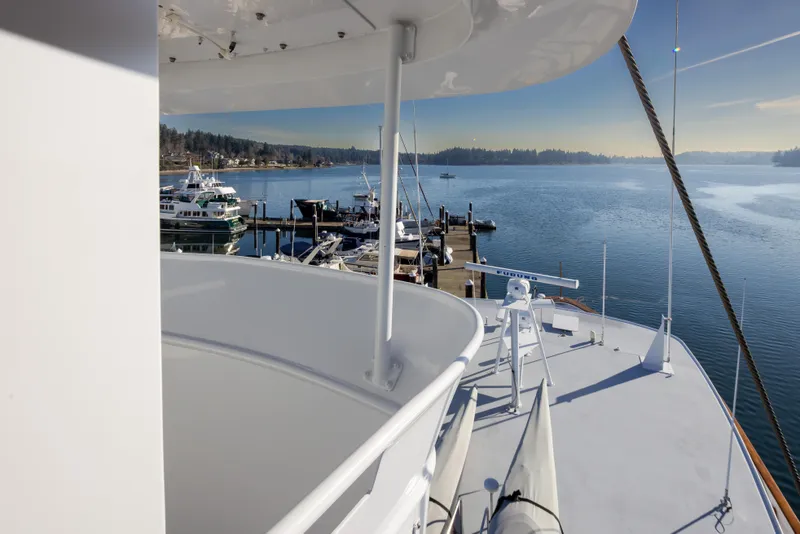 Slide: The Image of View from Willard 1201 yacht, 1974, overlooking marina and calm waters. - 58