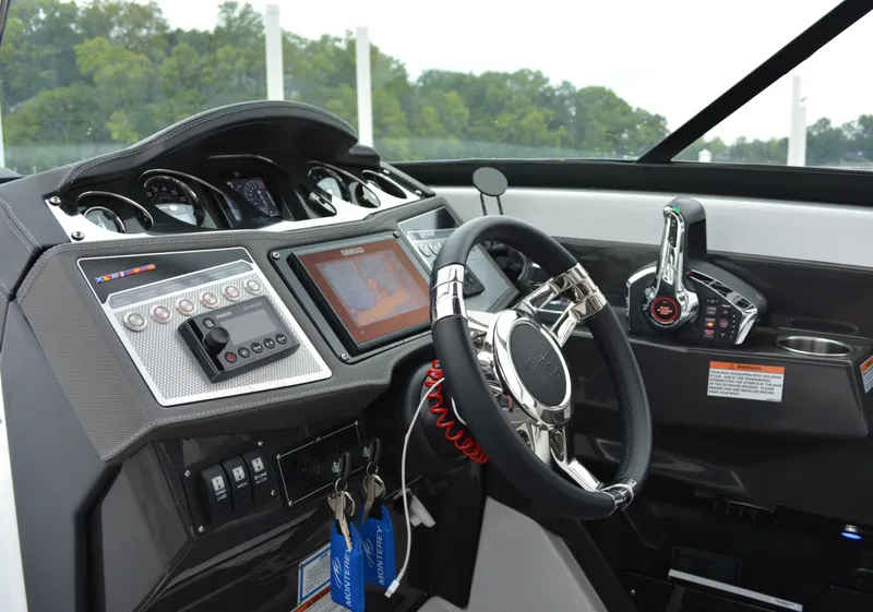 Slide: The Image of 2023 Monterey 305SS Super Sport cockpit with modern controls. - 17
