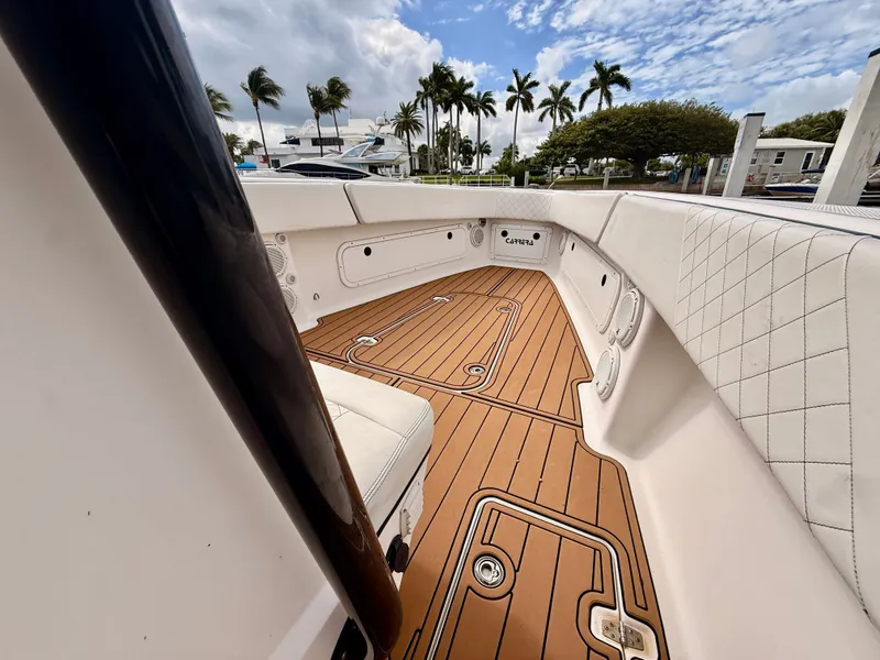 Slide: The Image of 2008 Carrera Powerboats 32 Center Console with wooden flooring. - 10