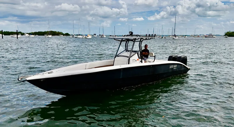 Slide: The Image of 2008 Carrera Powerboats 32 Center Console on the water. - 2