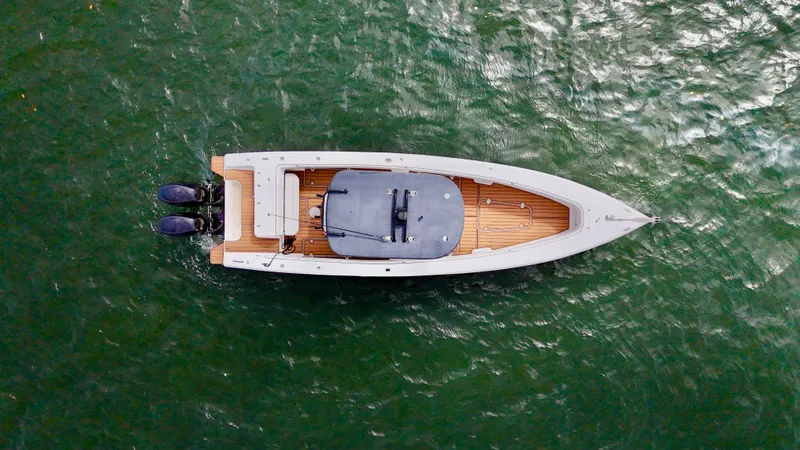 Slide: The Image of Aerial view of a 2008 Carrera Powerboats 32 Center Console on water. - 4