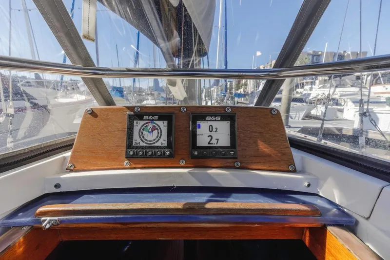 Slide: The Image of Cockpit view of 1983 Baltic 42 DP sailboat with navigation instruments. - 13