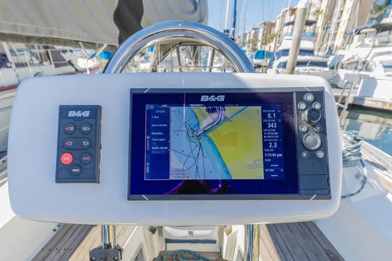 Slide: The Image of B&G navigation system on 1983 Baltic 42 DP yacht, docked in marina. - 25