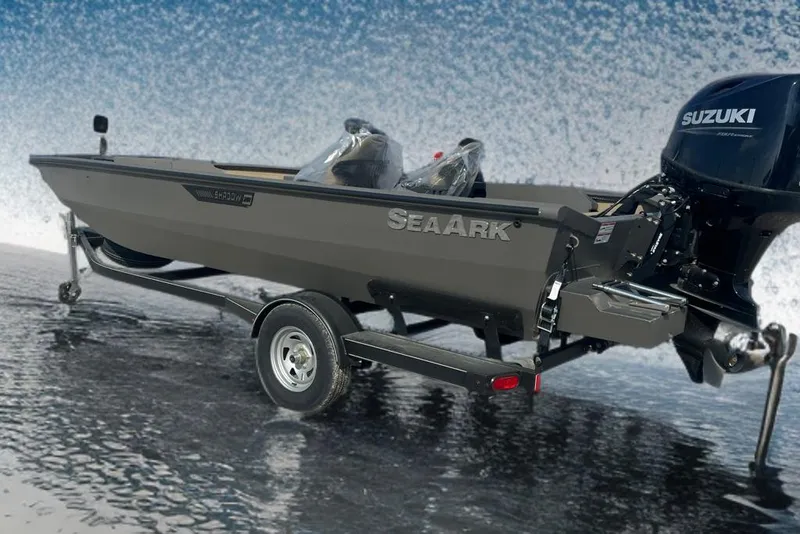 The Image of 2026 SeaArk Shadow 20T boat with Suzuki engine on a trailer. - 0