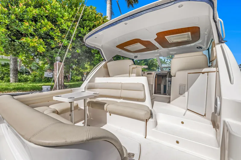 Slide: The Image of Interior of 2006 Tiara Yachts 4300 Sovran with seating area. - 6