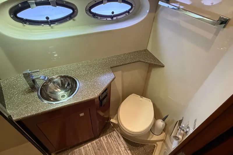 Slide: The Image of Luxurious bathroom in 2011 Cruisers Yachts 415 Express Motoryacht with modern fixtures. - 22