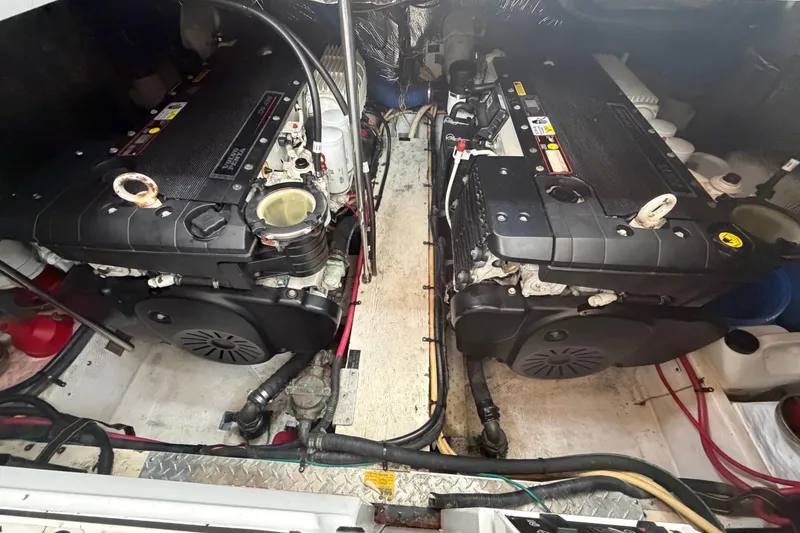 Slide: The Image of Engine room of 2011 Cruisers Yachts 415 Express Motoryacht with twin diesel engines. - 39