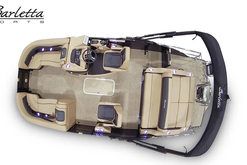 Slide: The Image of 2026 Barletta C22UC pontoon boat, top view, showcasing spacious seating and modern design. - 6