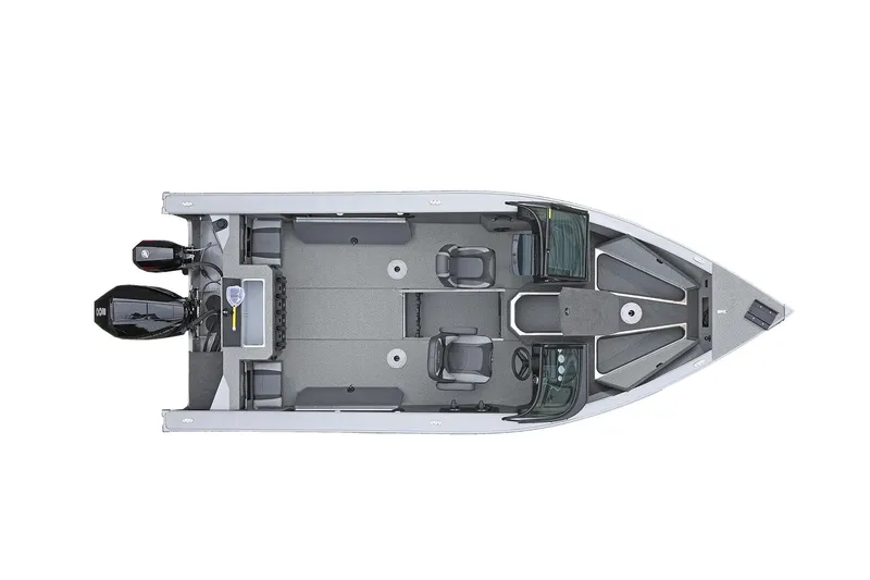 Slide: The Image of Manufacturer Provided Image: Overhead view of 2025 Lund 2075 Fisherman boat, featuring spacious seating and dual motors. - 16