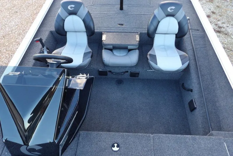 Slide: The Image of 2026 Crestliner XF 189 boat interior with dual seats and steering console. - 26