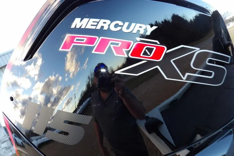 Slide: The Image of Close-up of Mercury Pro XS 115 engine on 2026 Crestliner XF 189 boat. - 38